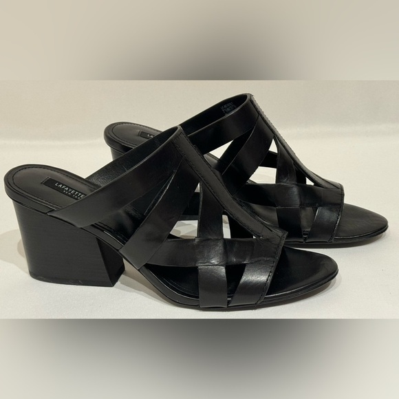 Lafayette 148 New York Women's Beverly Sandals Black Leather Size 7.5M - Picture 2 of 9